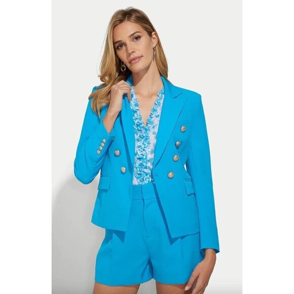 NEW GENERATION LOVE Delilah Crepe Blazer Amalfi Blue Size XS Gold Buttons Orange - Picture 1 of 6